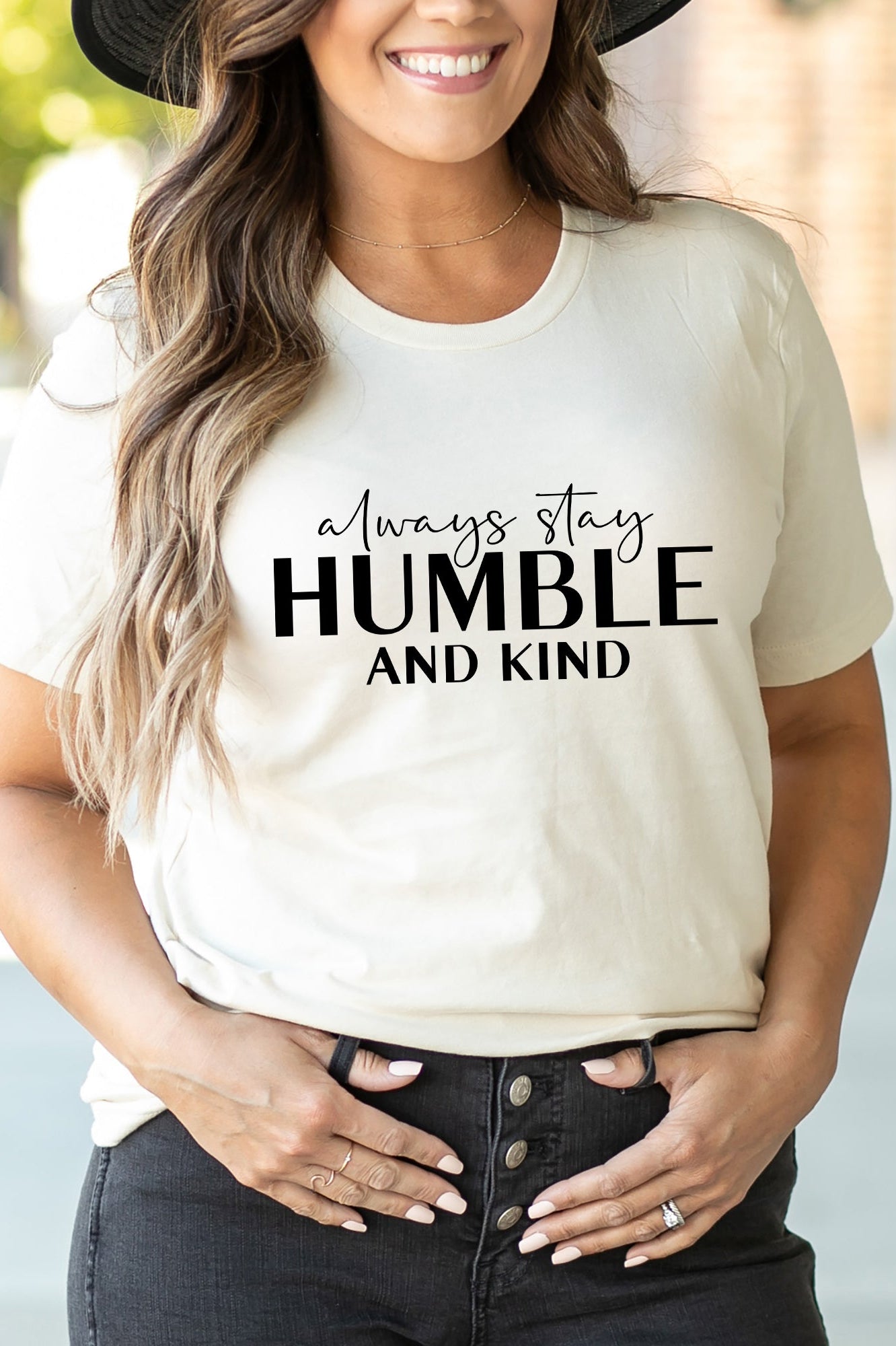 Always Stay Humble and Kind | Short Sleeve Crew Neck Olive and Ivory Retail