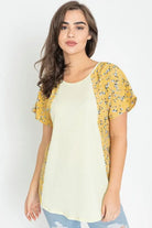 Crinkle Ditsy Floral Contrast Tunic EG fashion