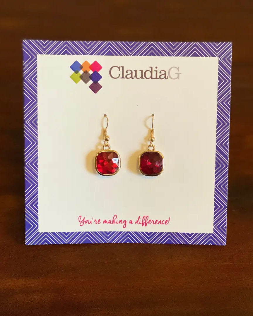 Cube Earrings |  Gold-Red |  Casual Chic Boutique