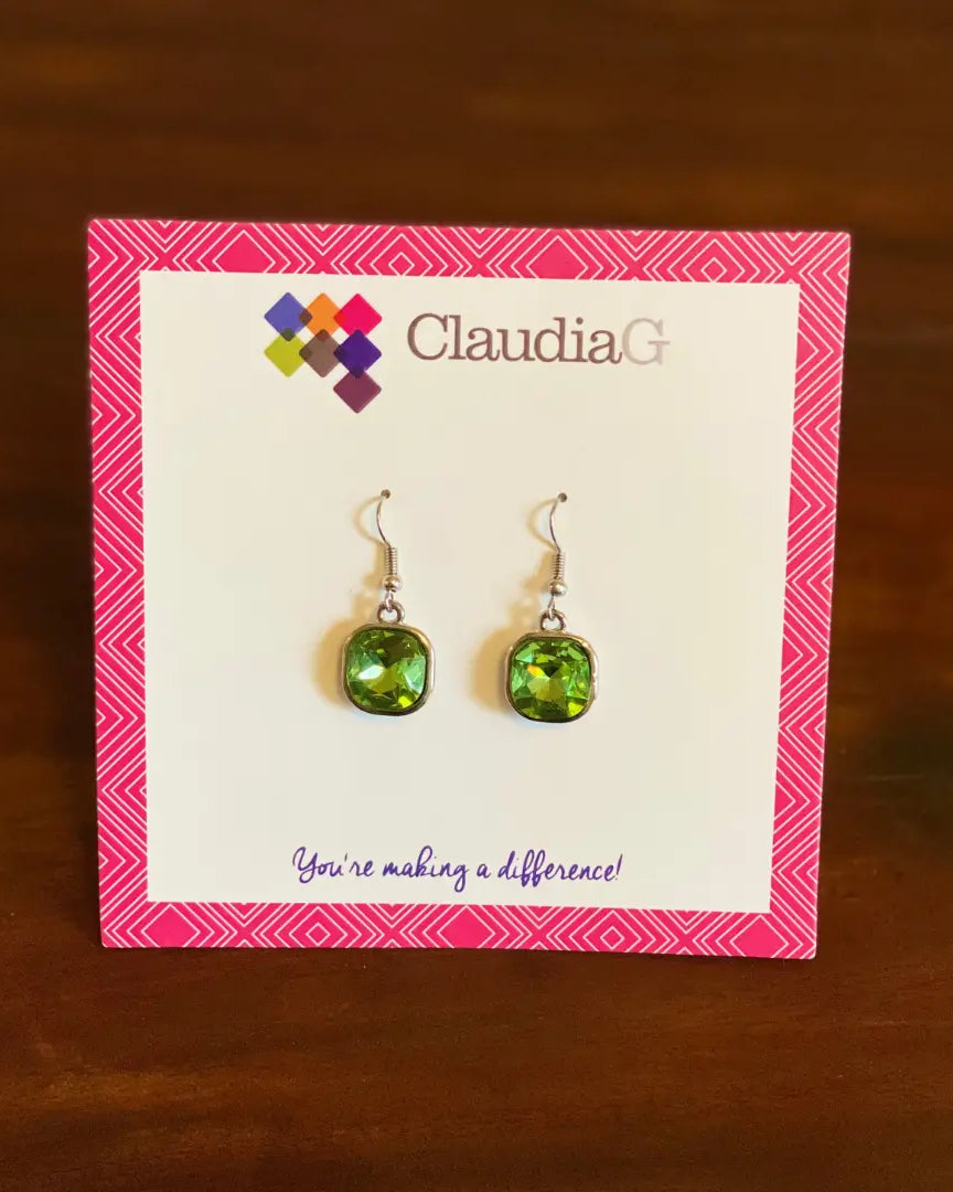 Cube Earrings |  Silver-Lt.Green |  Casual Chic Boutique