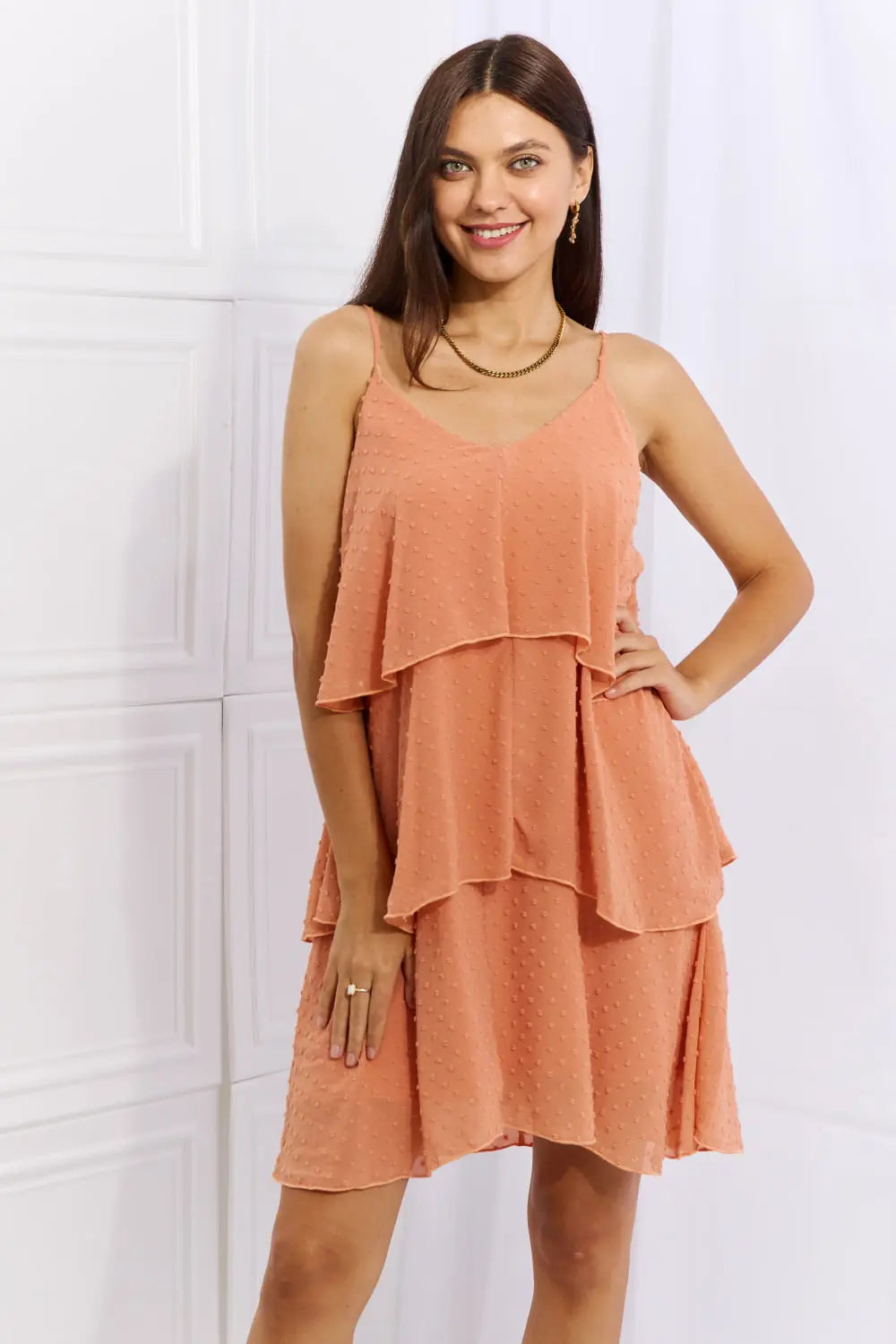 Culture Code By The River Cascade Ruffle Style Cami Dress in Soft White Culture Code
