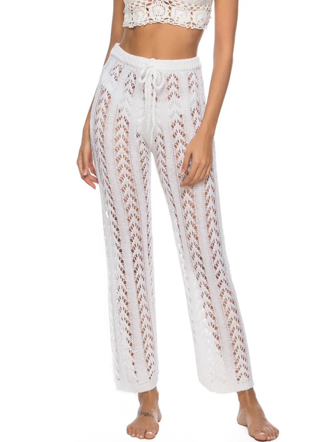 Cutout Drawstring High Waist Swim Pants Trendsi