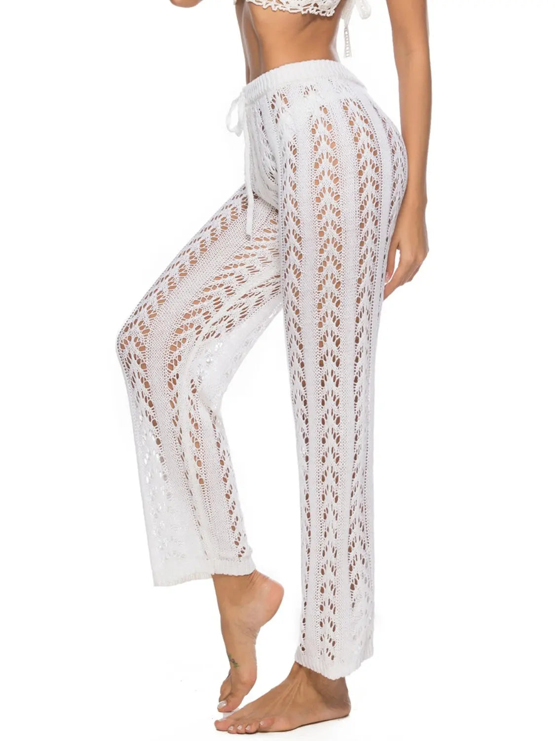 Cutout Drawstring High Waist Swim Pants Trendsi