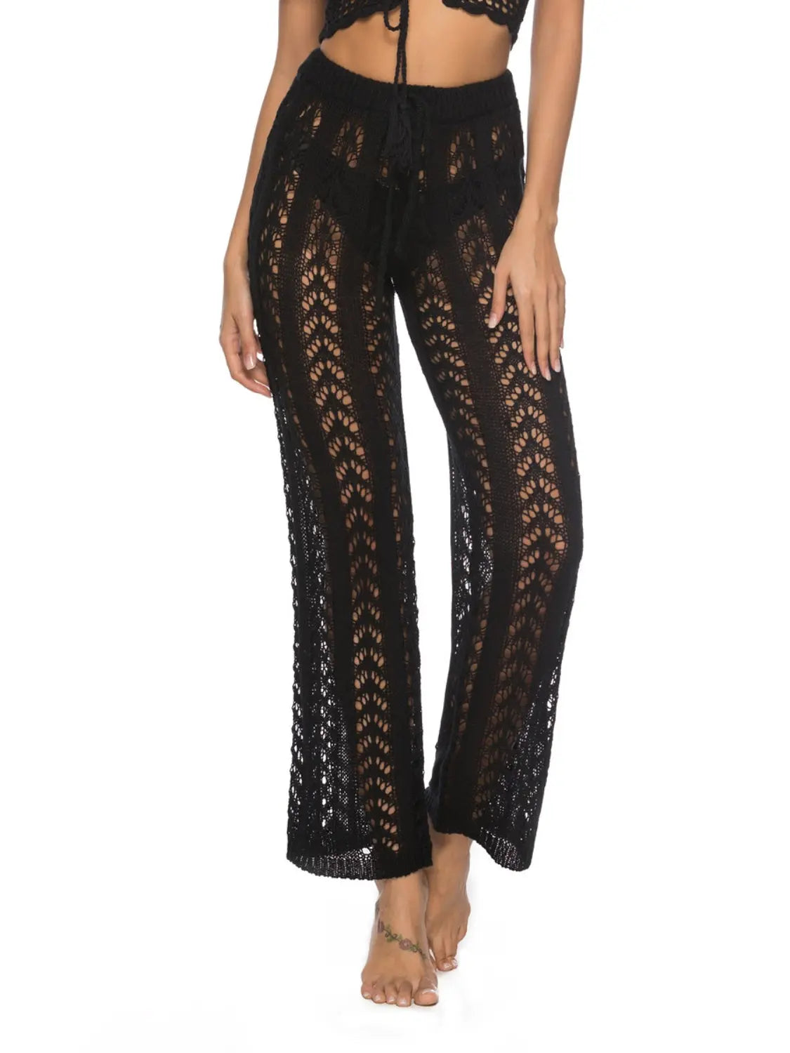 Cutout Drawstring High Waist Swim Pants Trendsi