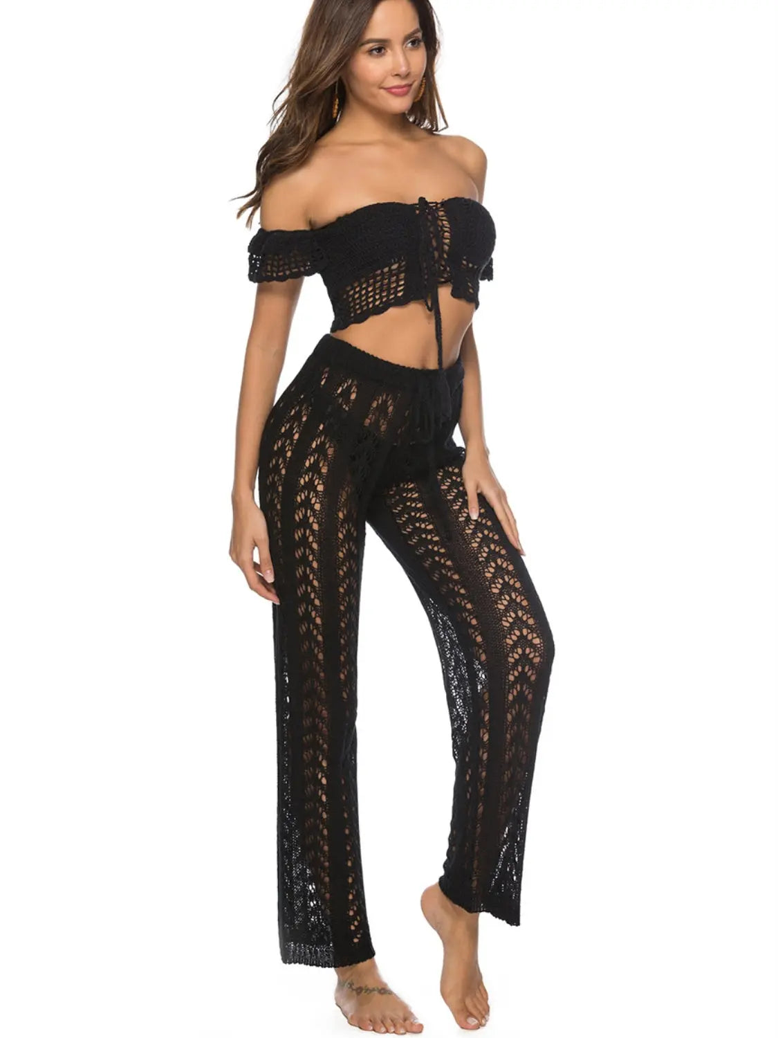 Cutout Drawstring High Waist Swim Pants Trendsi