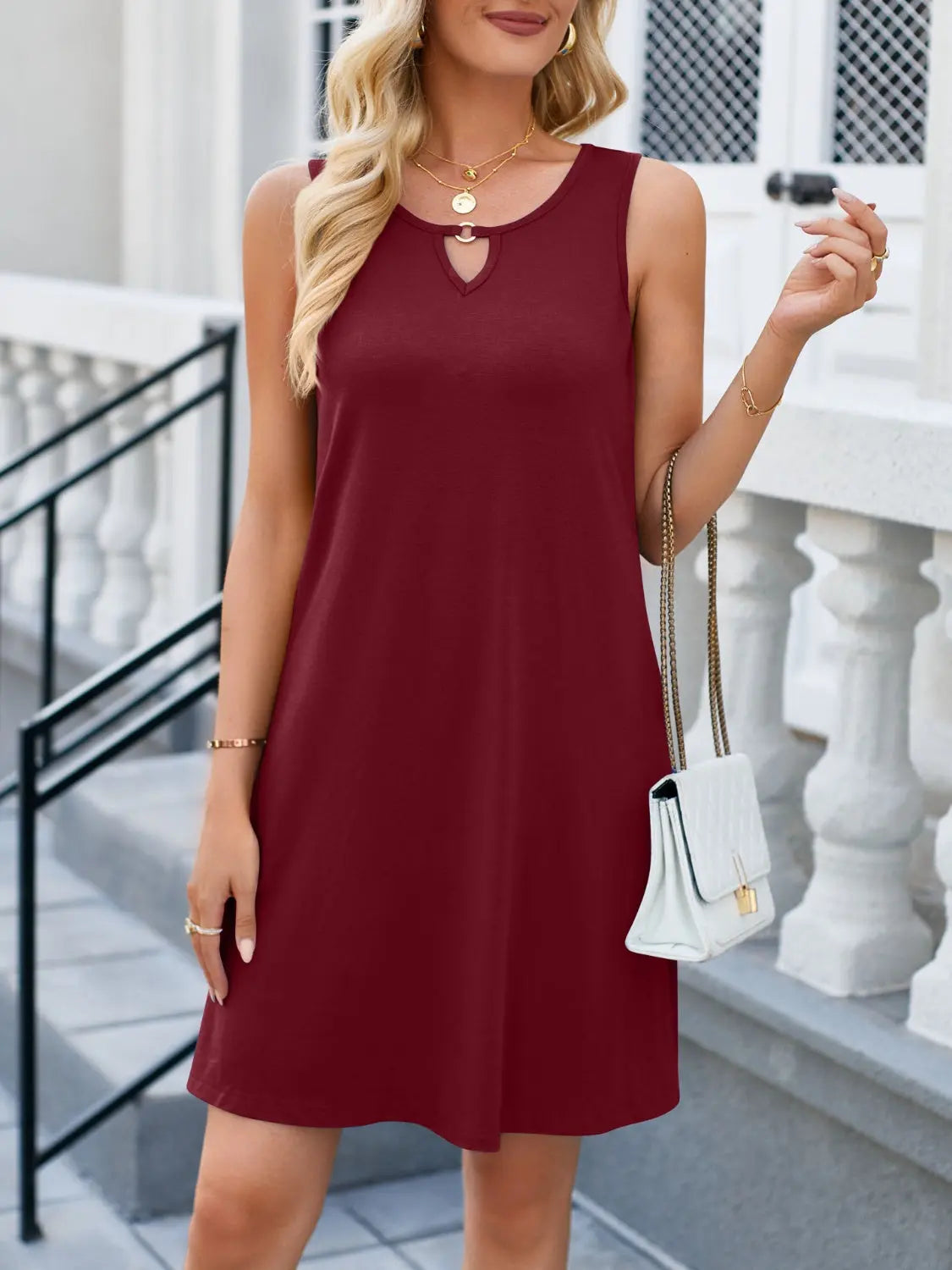 Cutout Round Neck Sleeveless Dress Trendsi