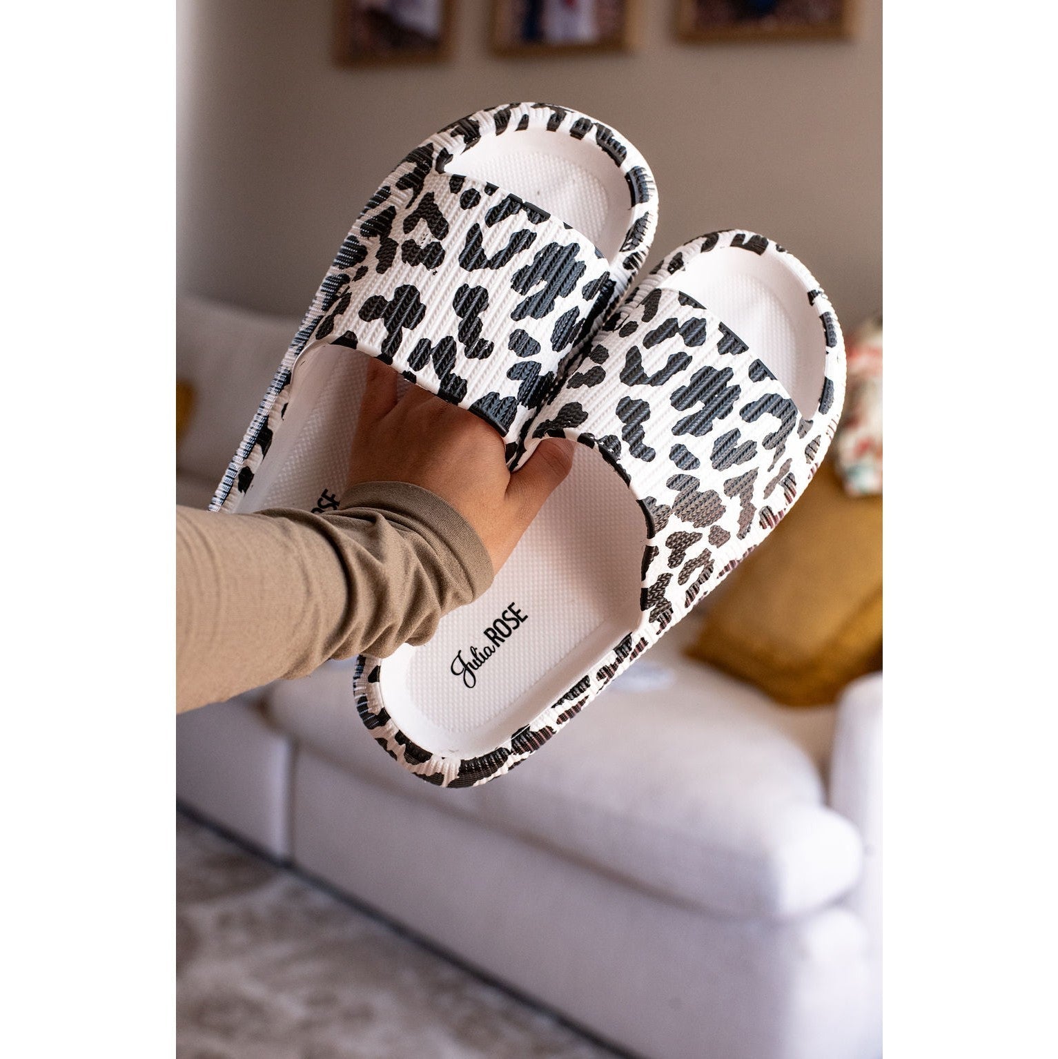 Ready to Ship | White Leopard Insanely Comfy -Beach or Casual Slides JuliaRoseWholesale