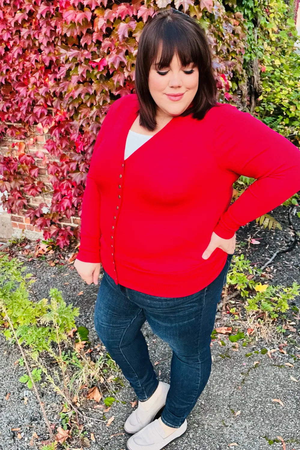 Day On The Town Red Snap Button Rib Cardigan Zenana