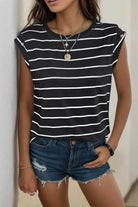 Decorative Button Round Neck T-Shirt Trendsi