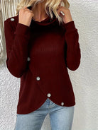 Decorative Button Turtleneck Long Sleeve T-Shirt Trendsi