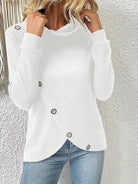 Decorative Button Turtleneck Long Sleeve T-Shirt Trendsi