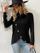 Decorative Button Turtleneck Long Sleeve T-Shirt Trendsi