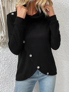 Decorative Button Turtleneck Long Sleeve T-Shirt Trendsi