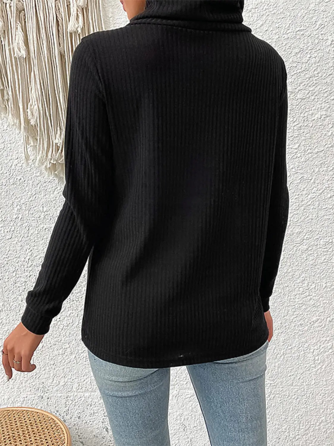 Decorative Button Turtleneck Long Sleeve T-Shirt Trendsi