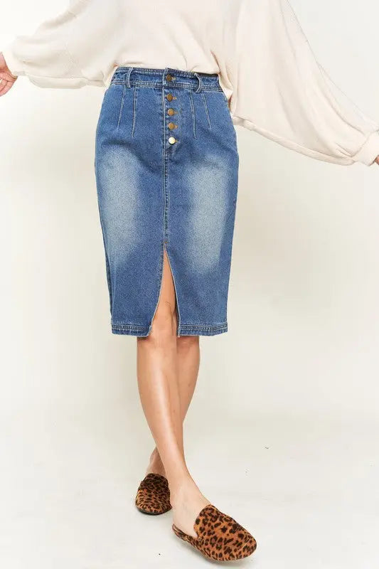 Denim button down front midi skirt JBJ1077 Jade By Jane