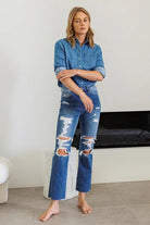 Distressed High Rise Ankle Relaxed Straight Jeans Flying Monkey