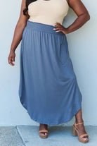 Doublju Comfort Princess Full Size High Waist Scoop Hem Maxi Skirt in Dusty Blue Trendsi