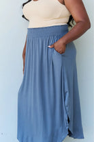 Doublju Comfort Princess Full Size High Waist Scoop Hem Maxi Skirt in Dusty Blue Trendsi