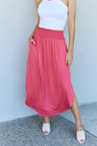 Doublju Comfort Princess High Waist Scoop Hem Maxi Skirt in Dusty Blue Doublju