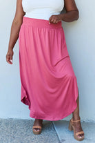 Doublju Comfort Princess High Waist Scoop Hem Maxi Skirt in Dusty Blue Doublju