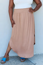 Doublju Comfort Princess High Waist Scoop Hem Maxi Skirt in Dusty Blue Doublju