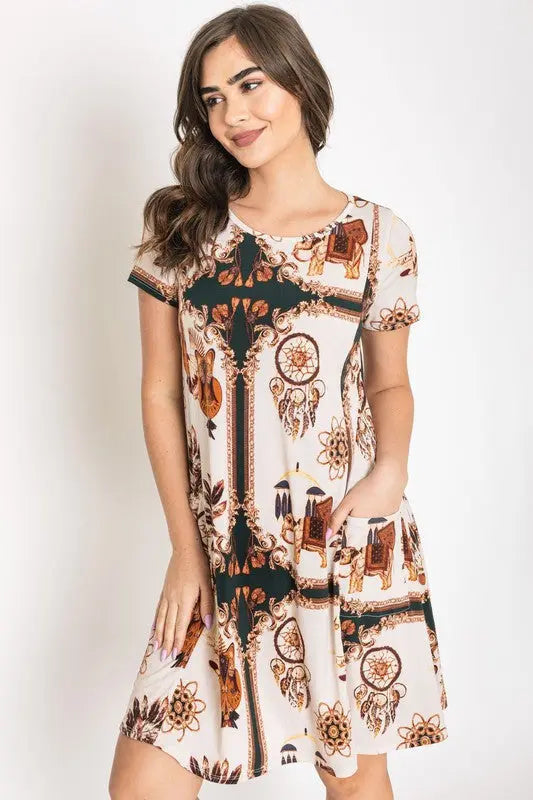 Dream Catcher Print Shift Dress EG fashion