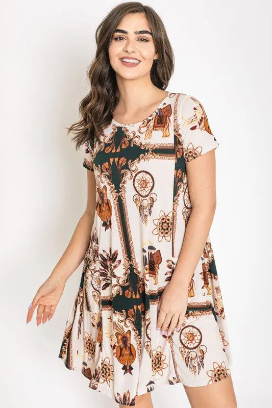 Dream Catcher Print Shift Dress EG fashion