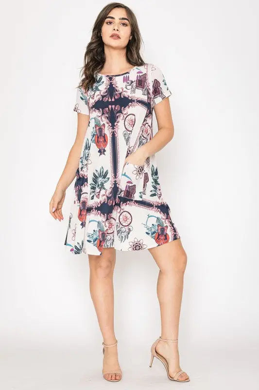 Dream Catcher Print Shift Dress EG fashion