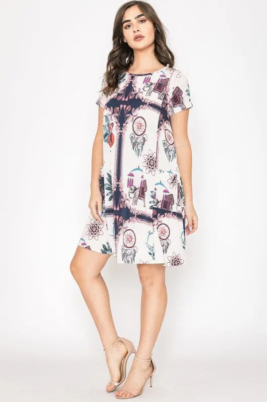 Dream Catcher Print Shift Dress EG fashion