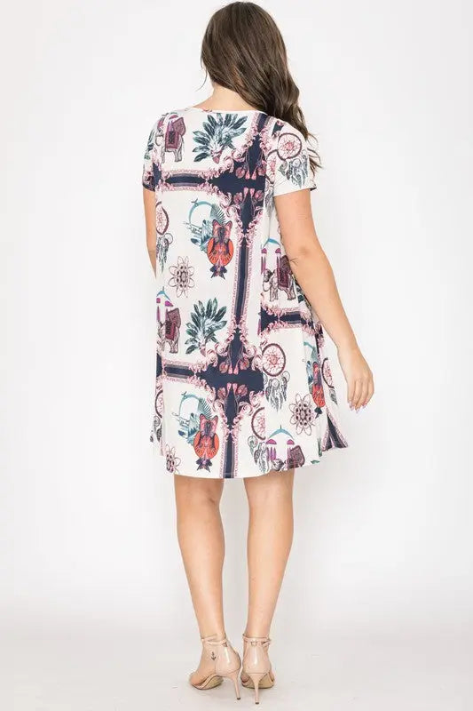 Dream Catcher Print Shift Dress EG fashion