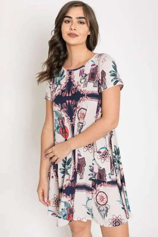 Dream Catcher Print Shift Dress EG fashion