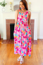 Hello Beautiful Fuchsia Abstract Floral Fit & Flare Maxi Dress Haptics