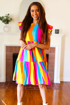 Eyes On You Multicolor Abstract Print Smocked Ruffle Sleeve Dress Haptics