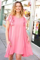 Out For The Day Peach Crinkle Woven Ruffle Sleeve Dress Haptics