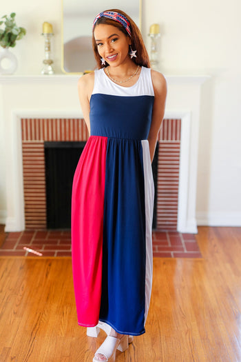 Patriotic Color Block Fit & Flare Maxi Dress Haptics