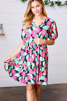 Multicolor Flat Floral Tiered Front Tie Pocketed Dress Haptics