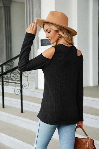 Dropped Shoulder Long Sleeve Blouse Trendsi