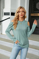 Dropped Shoulder Long Sleeve Blouse Trendsi