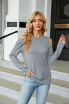 Dropped Shoulder Long Sleeve Blouse Trendsi