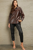 e.Luna Vegan Leather Button Down Shirt Trendsi