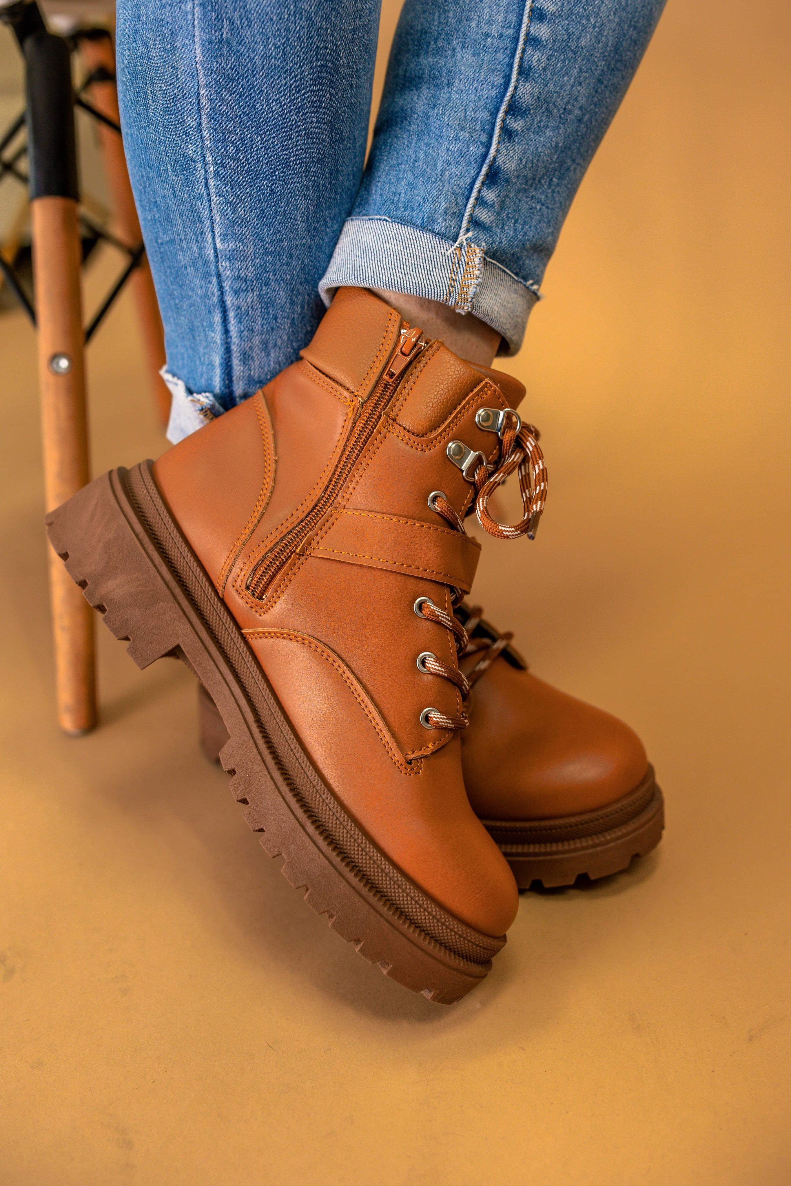 Pat Lace Up Bootie in Camel Bliss Dropship