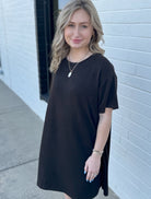 Penelope Solid Knit Dress in Black Bliss Dropship