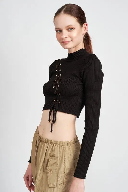 EYELET DETAILED SWEATER TOP WITH DRAWSTRINGS Emory Park