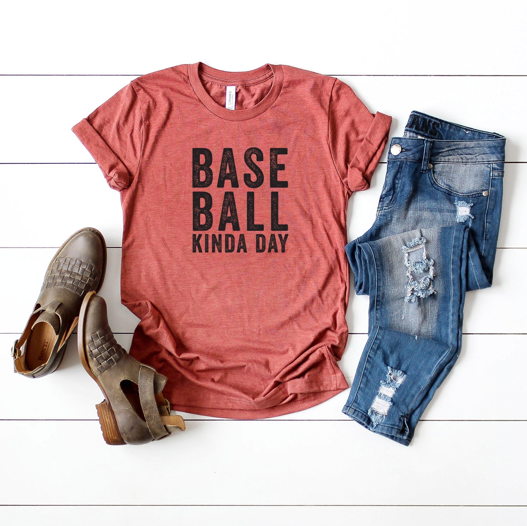 Baseball Kinda Day | Short Sleeve Crew Neck Olive and Ivory Retail