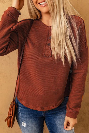 Exposed Seams Round Neck Long Sleeve Blouse Trendsi