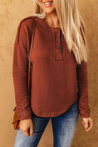 Exposed Seams Round Neck Long Sleeve Blouse Trendsi