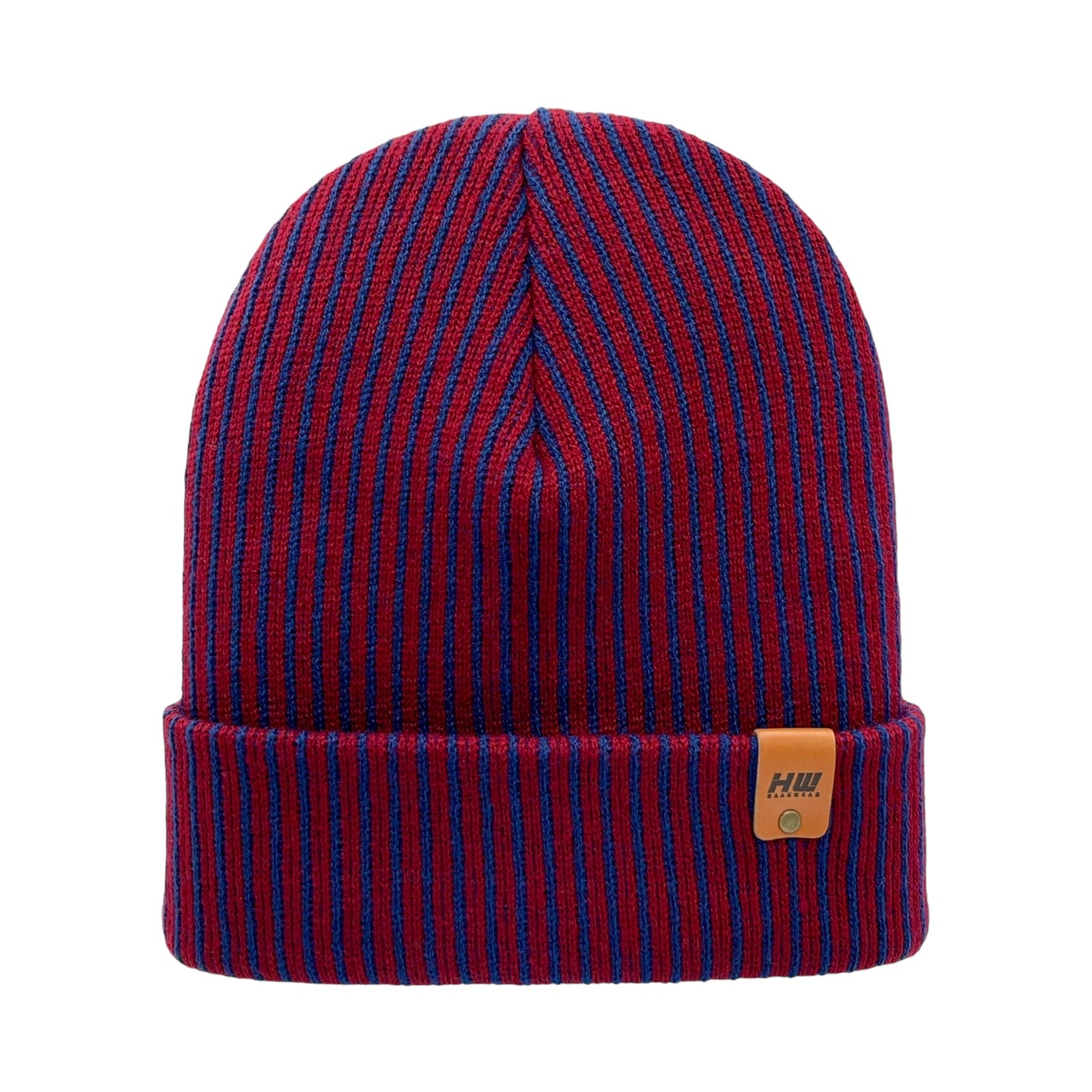 HAAKWEAR Cuffed Wide Ribbed Striped Beanie, Limited Edition, Blue/Maroon, Made in USA