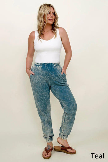 Zenana Acid Wash Jogger Pants with Pockets Kiwidrop