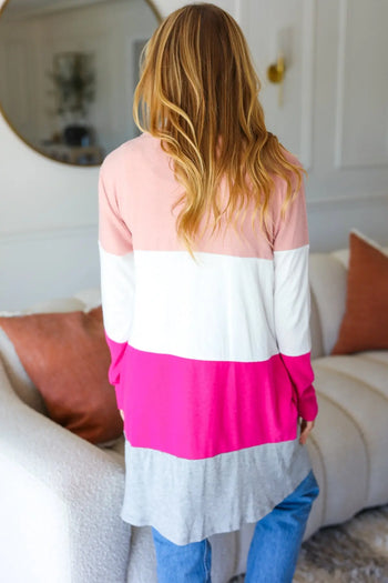 Face The Day Blush Wide Stripe Hacci Colorblock Cardigan Haptics