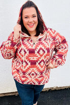 Fall For You Rust & Burgundy Aztec Half Zip High Neck Hoodie Haptics